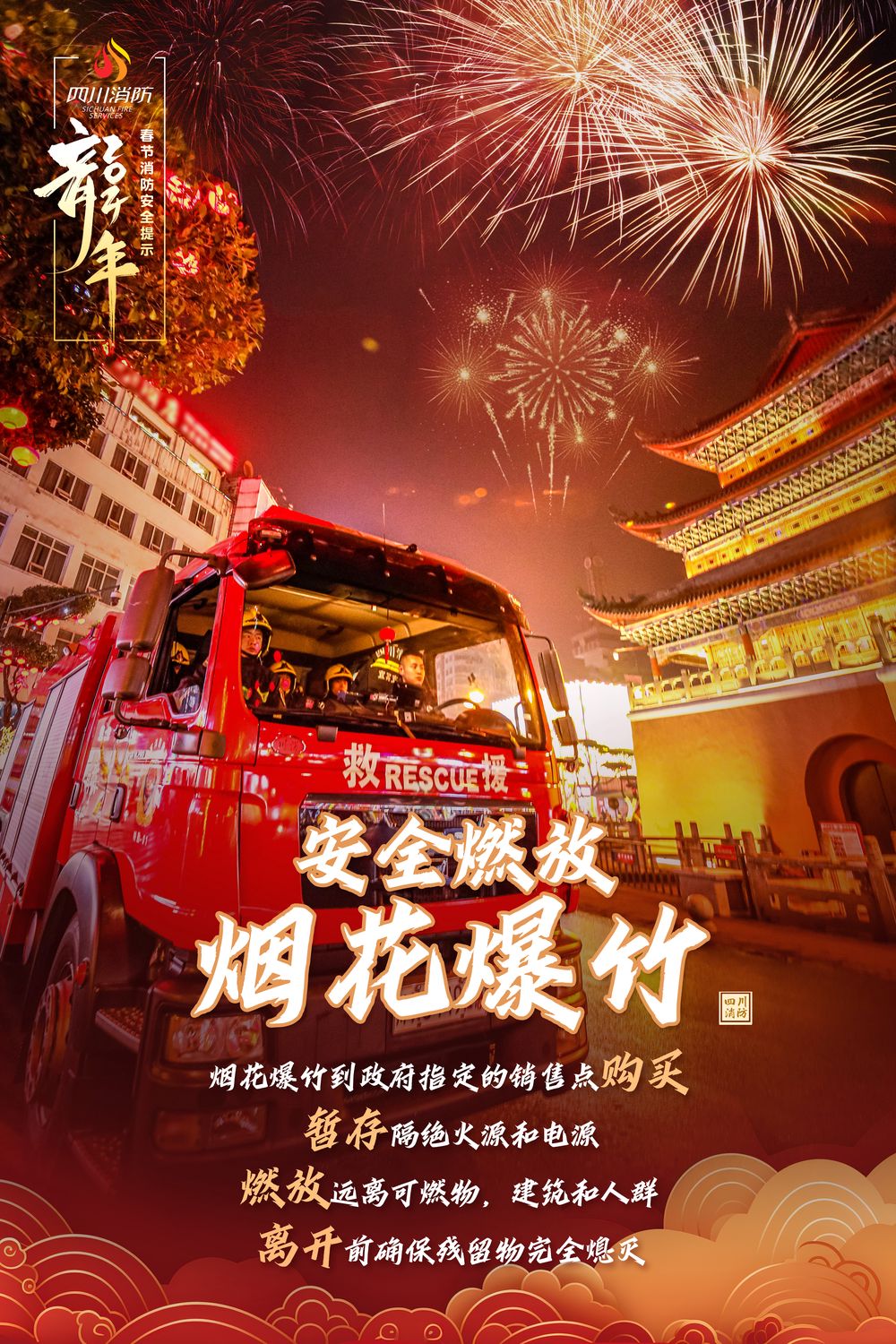 龙年春节消防安全海报